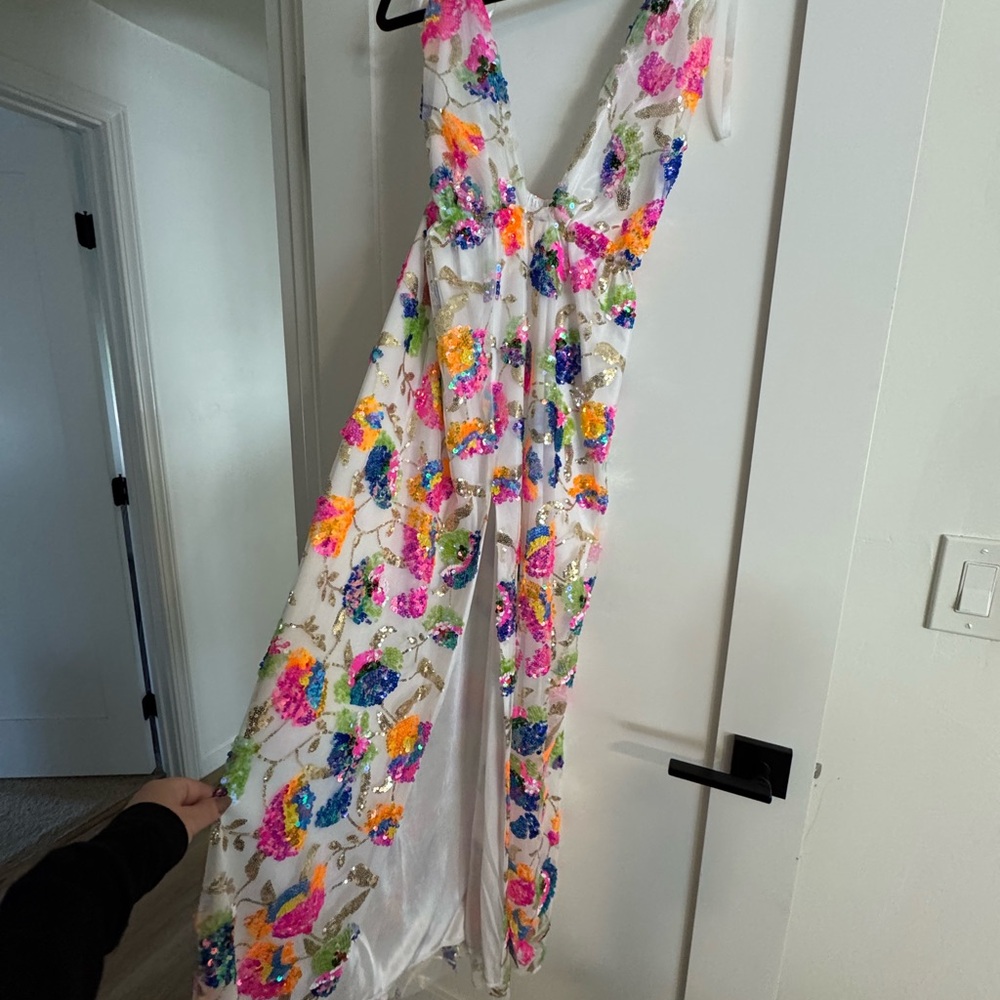 Vibrant Floral Sequin Gown